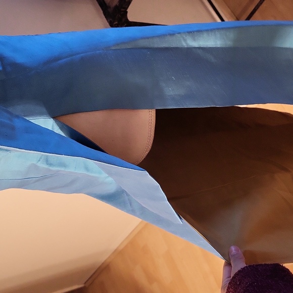 Blue Maxi Long Sleeve Double Maxi Slit Dress Crew Neck - Picture 6 of 9